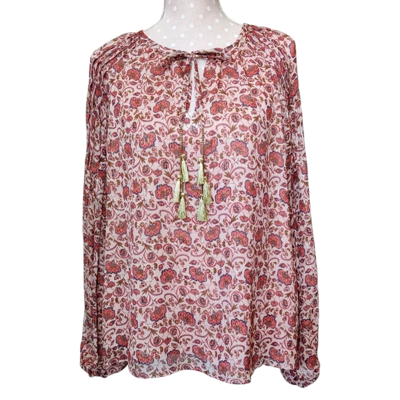 RAMY BROOK NY Adira Floral Silk Top M Metallic Gold Chain Tassel Blouse - Picture 1 of 12